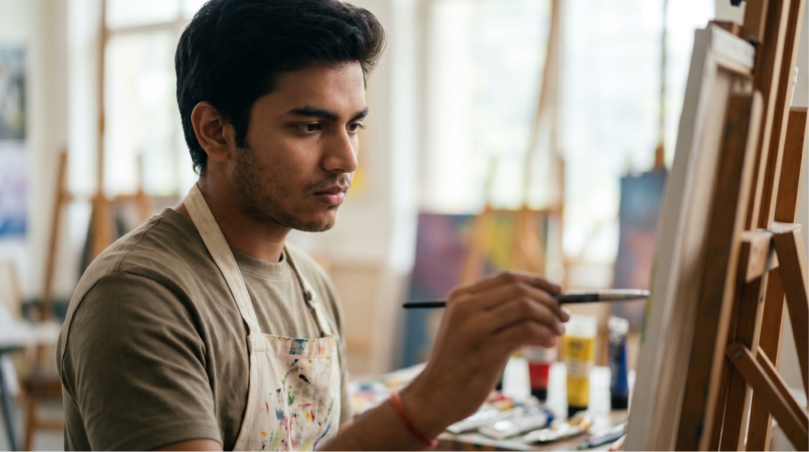 Fine arts student painting